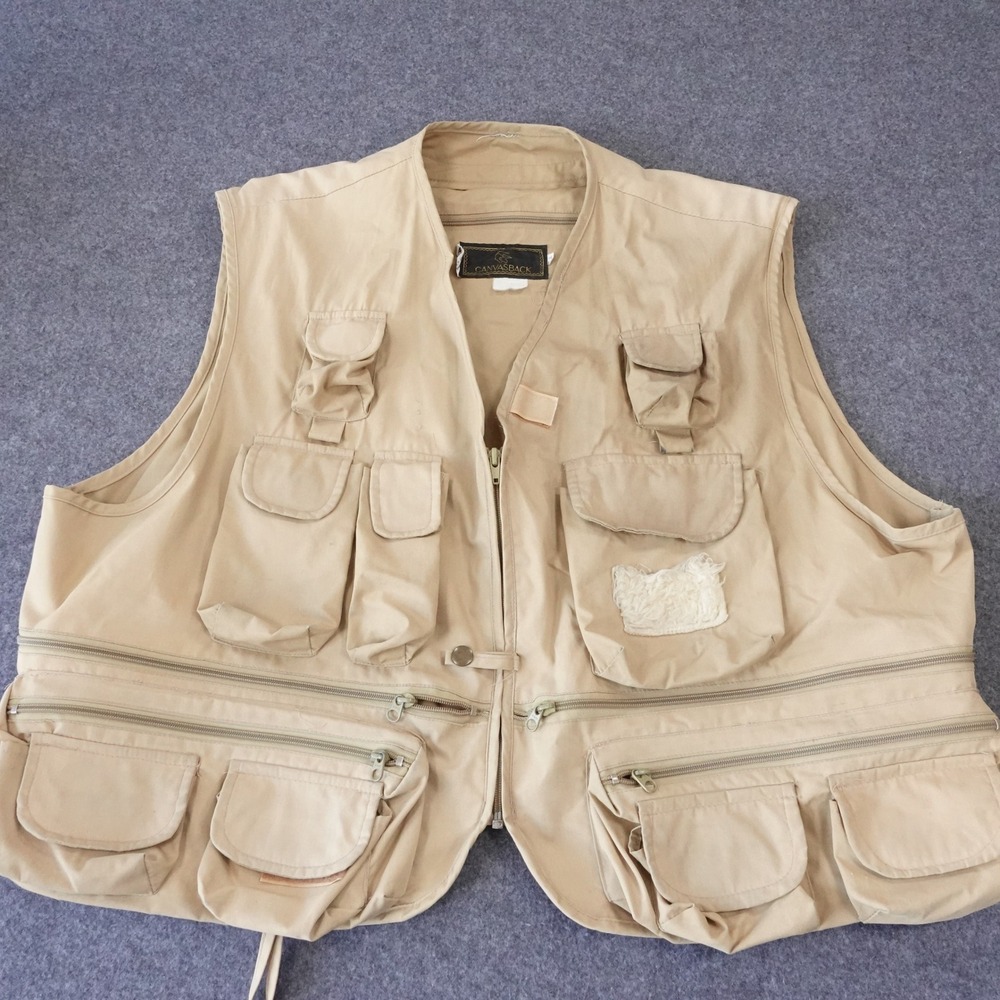 Canvasback Vintage Fishing Vest Mens XXL Tan Khaki Multi Pocket Utility Gorpcore